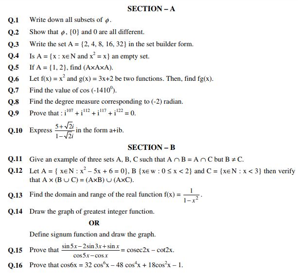 Cbse class 11 mathematics sample paper set 1